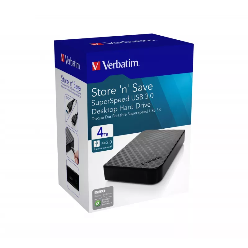 Verbatim Store 'n' Save 4TB USB 3.0, 4 TB, 3.2 Gen 1 (3.1 Gen 1), preto