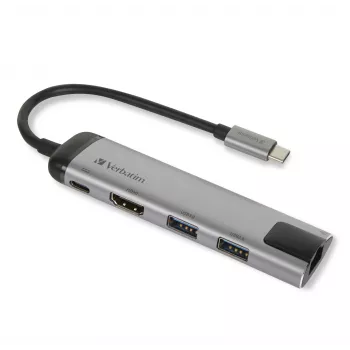 Dock/Replicador de portas para portátil Verbatim 49141 USB 3.2 Gen 1 (3.1 Gen 1) Type-C preto, prateado