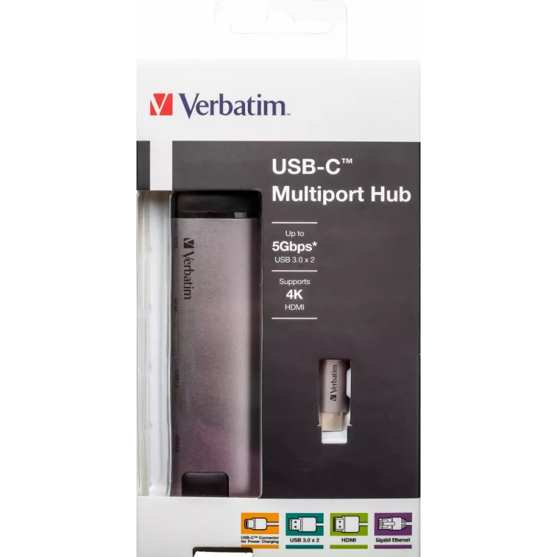 Dock/Replicador de portas para portátil Verbatim 49141 USB 3.2 Gen 1 (3.1 Gen 1) Type-C preto, prateado