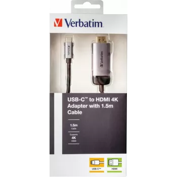 Adaptador de cabo de vídeo Verbatim 49144 1,5 m USB Type-C HDMI preto, prateado