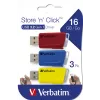 Verbatim Store 'n' Click - Pen drive USB 2.0 3.2 GEN1 - 3x16 GB - vermelho/azul/amarelo