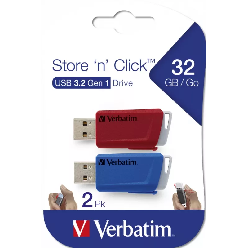 Verbatim Store 'n' Click - Pen drive USB 2.0 (3.2 GEN1) - 2x32 GB - vermelho/azul
