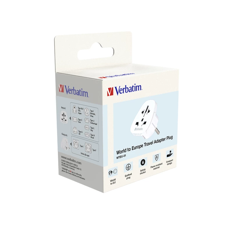 Adaptador de ficha de rede Verbatim 49541 universal tipo E/F híbrido branco
