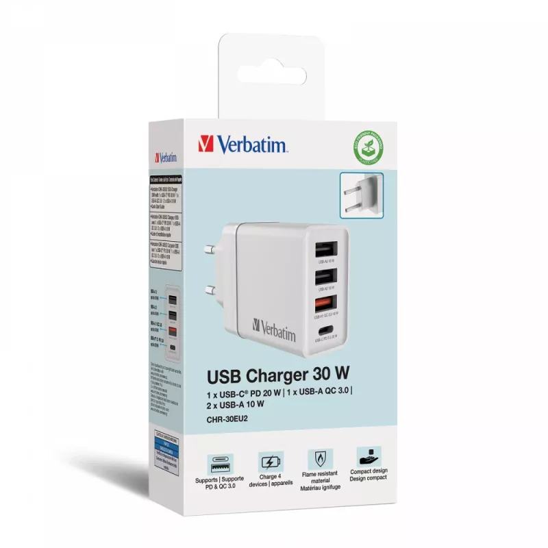 Carregador rápido AC Verbatim 49700 universal branco para interior