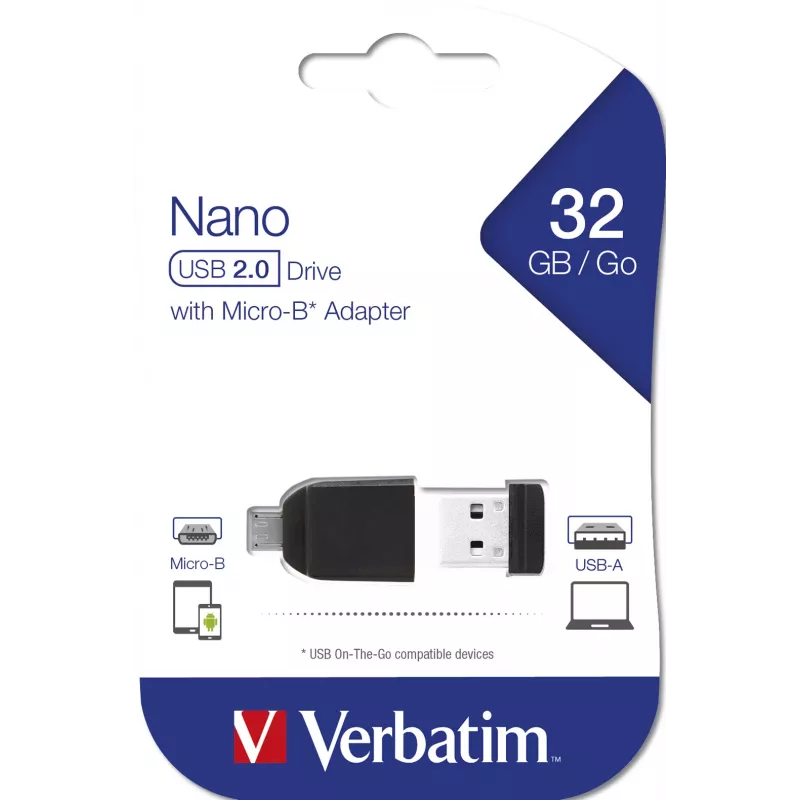 Pen drive Verbatim Nano USB 2.0 com adaptador Micro USB 32 GB - preto