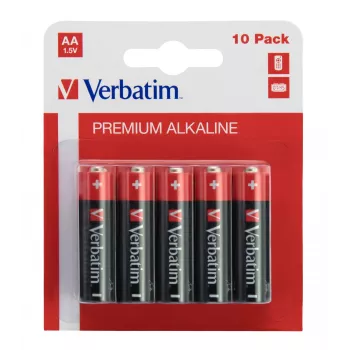 Pilhas alcalinas Verbatim AA, pilha descartável, AA, alcalina, 1,5 V, 10 unid., preto, vermelho