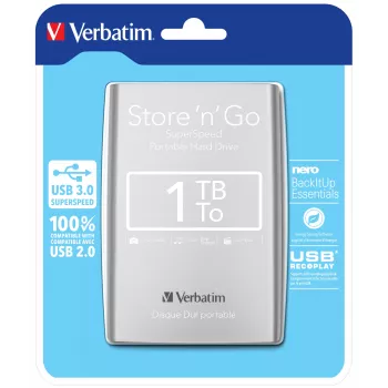 Verbatim Store 'n' Go USB 3.0 disco rígido portátil 1TB prateado