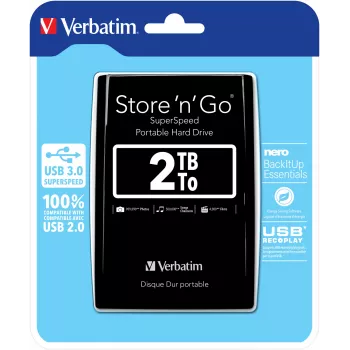 Verbatim Store 'n' Go disco externo portátil USB 3.0 2 TB preto, 2 TB, 3.2 Gen 1 (3.1 Gen 1), 5400 RPM, preto