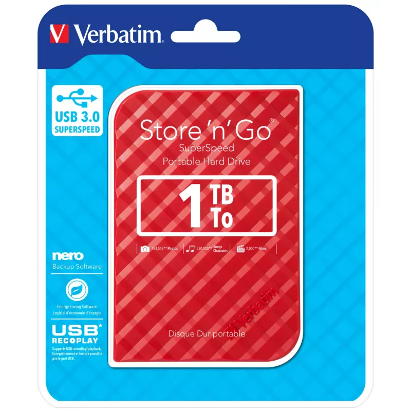 Verbatim Store 'n' Go disco USB 3.0 1 TB vermelho