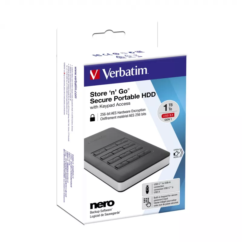 Verbatim Store 'n' Go disco rígido portátil seguro com acesso por teclado 2TB