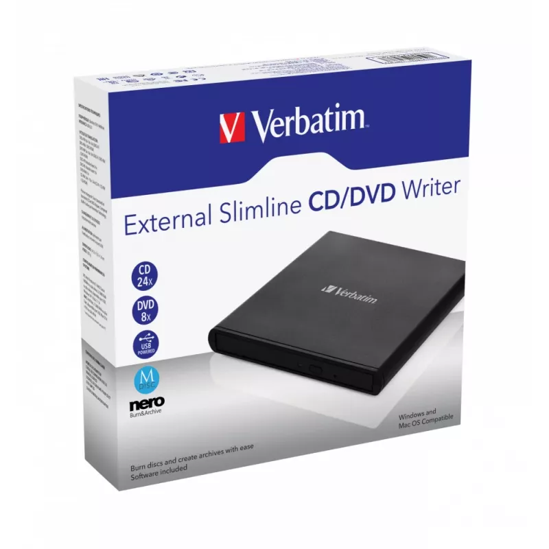 Verbatim External Slimline gravador de CD/DVD unidade ótica DVD±RW preto