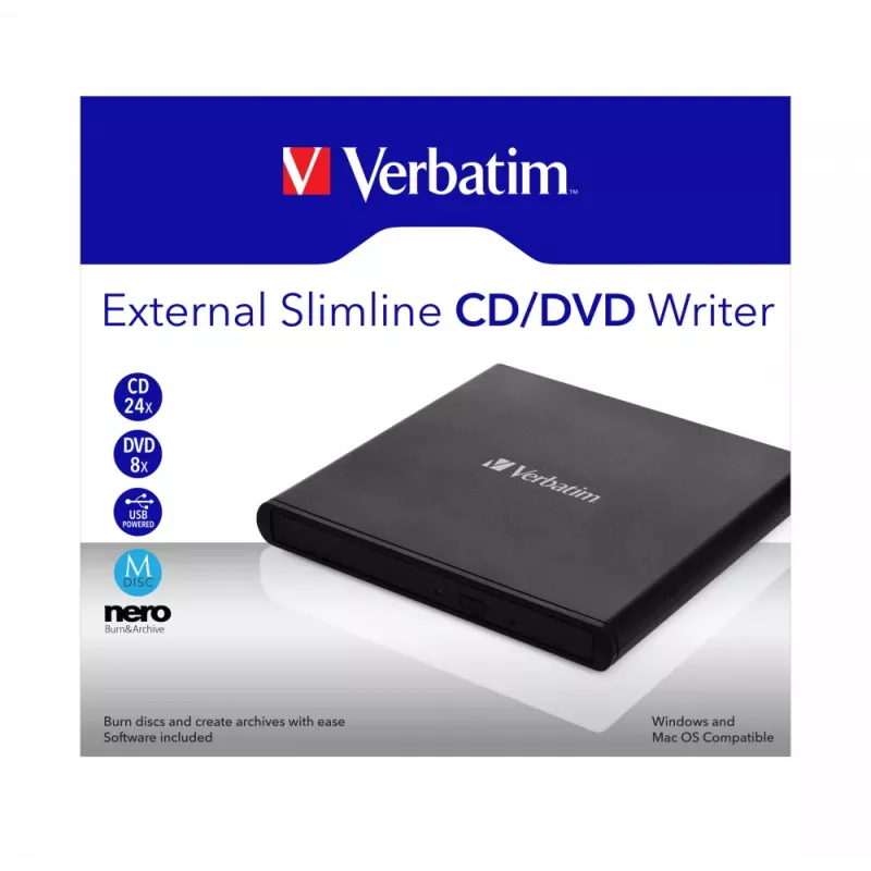 Verbatim External Slimline gravador de CD/DVD unidade ótica DVD±RW preto