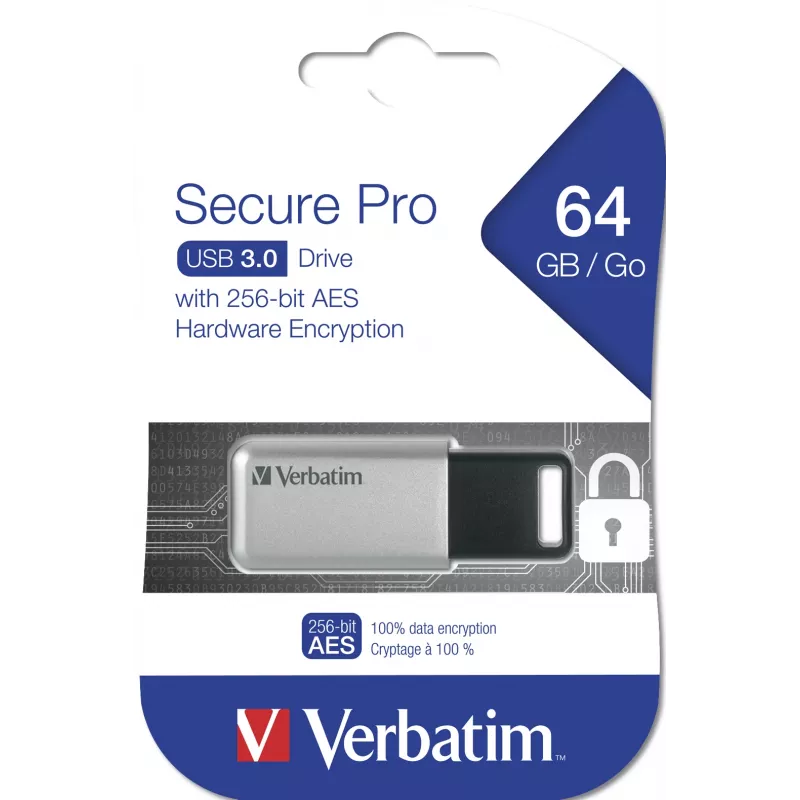 Verbatim Secure Pro - Pen drive USB 3.0 64 GB - prateado