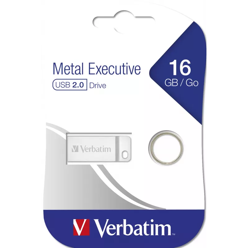 Pen drive VERBATIM Metal Executive 16 GB, USB 2.0 Type-A, prateado, sem tampa