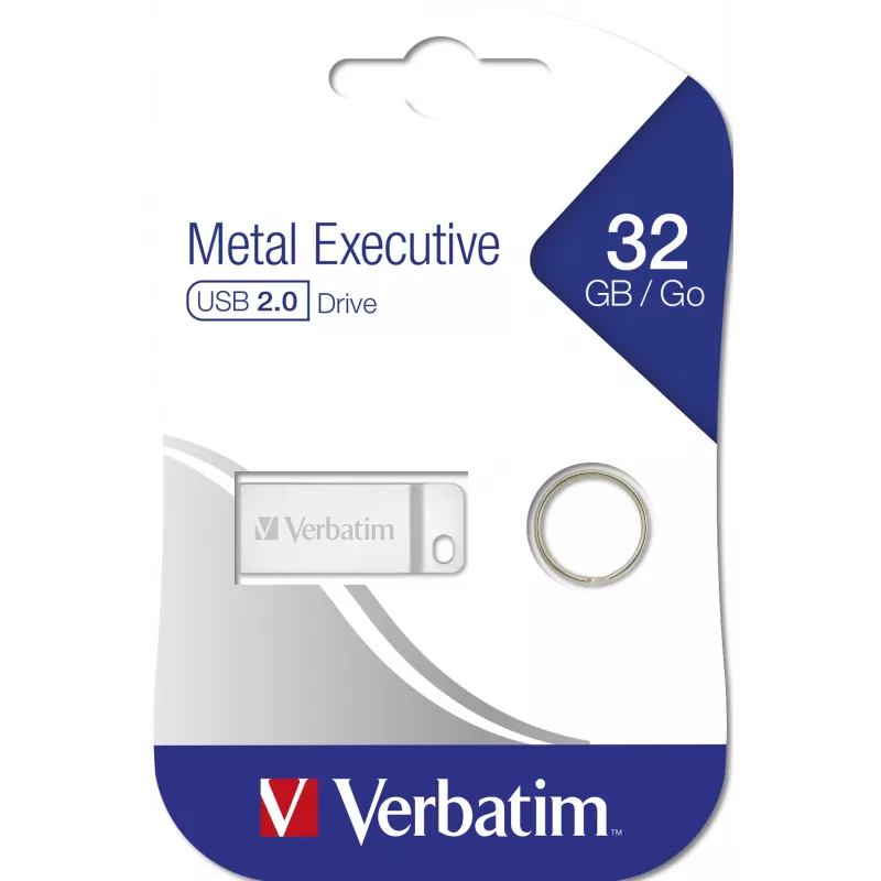 Verbatim Metal Executive - Pen drive 32 GB - prateado, 32 GB, USB Type-A, 2.0, sem tampa, 3,6 g, prateado