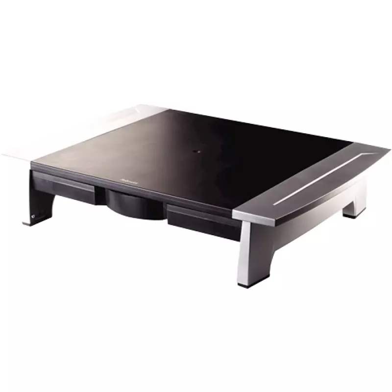 Suporte para monitor de computador Fellowes com 5 regulações de altura - elevação de monitor Office Suites com compartimento de arrumação - suporte para monitor ergonómico ajustável para computador - peso máx. 36 kg/tamanho máx. 28 polegadas - grafite