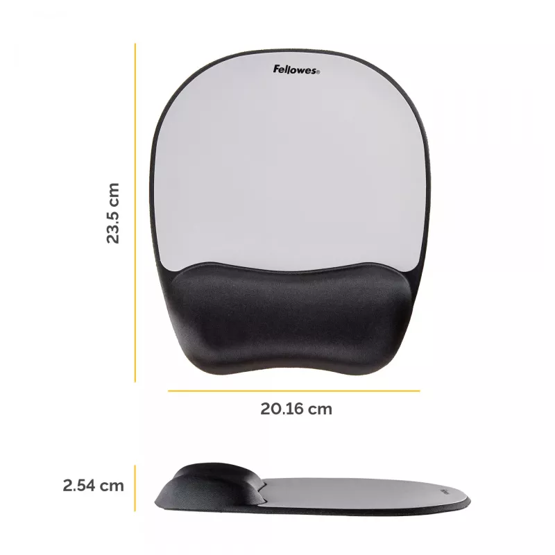 Tapete de rato com apoio de pulso Fellowes Mouse Mat Wrist Support - tapete de rato em espuma viscoelástica com almofada macia - tapete de rato ergonómico para computador, portátil, home office - compatível com ratos laser e óticos - prata