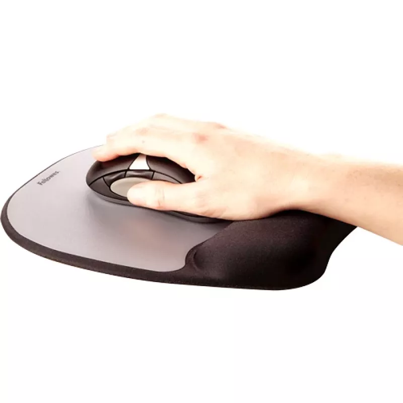 Tapete de rato com apoio de pulso Fellowes Mouse Mat Wrist Support - tapete de rato em espuma viscoelástica com almofada macia - tapete de rato ergonómico para computador, portátil, home office - compatível com ratos laser e óticos - prata