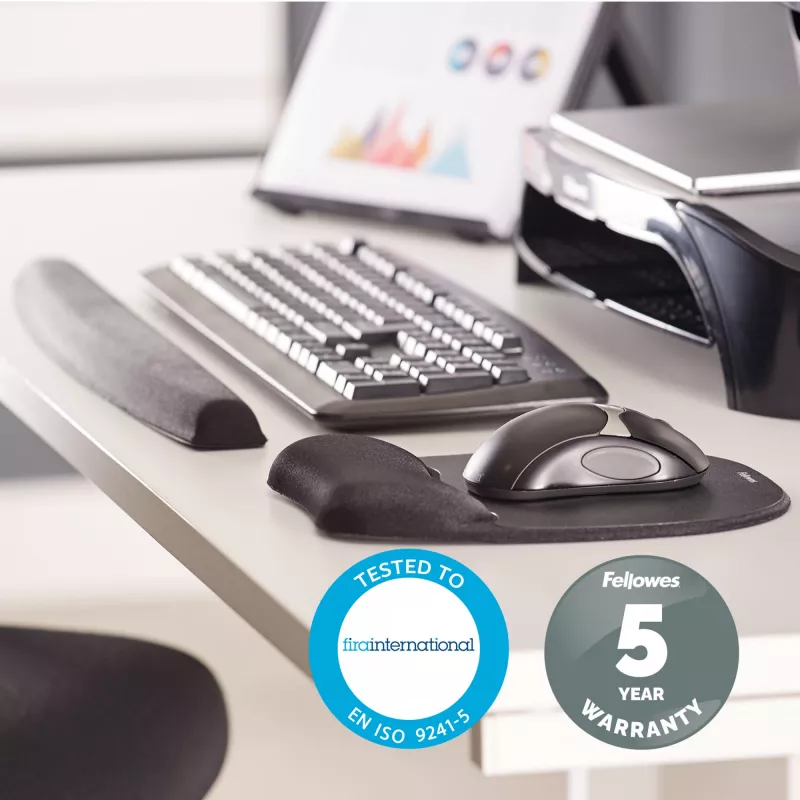 Tapete de rato com apoio de pulso Fellowes em espuma viscoelástica tapete de rato ergonómico preto