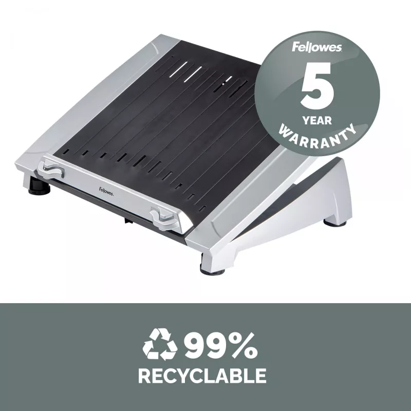 Suporte para portátil de secretária Fellowes – suporte para portátil ajustável Office Suites Plus para casa e escritório – elevação de portátil com 5 regulações de altura – tamanho máx. de ecrã 17 polegadas, peso máx. 5 kg – preto/prateado