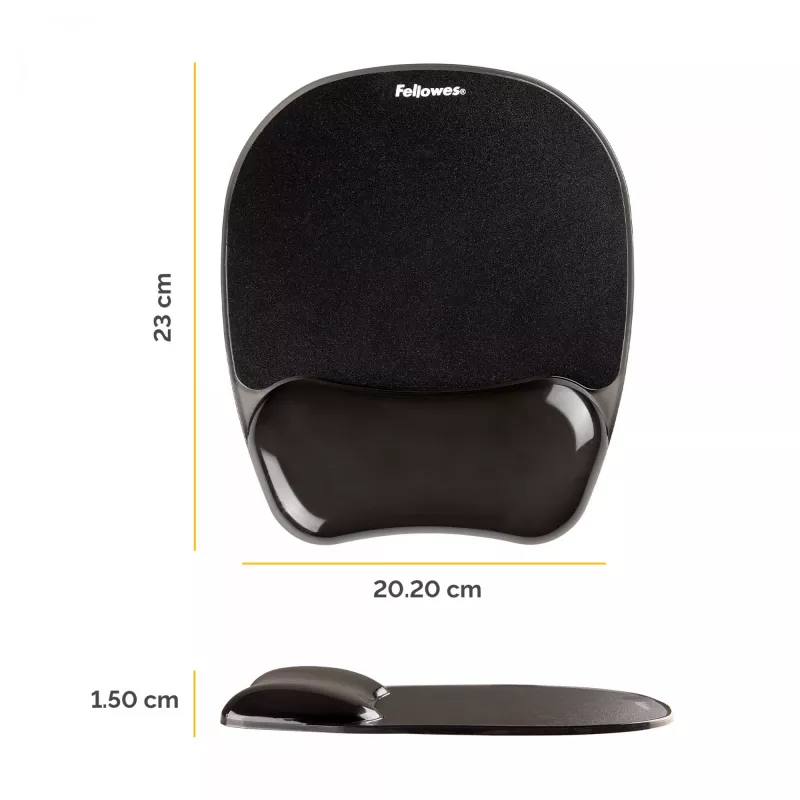 Tapete de rato Fellowes Crystals Gel com apoio de pulso em gel, preto, 202×230 mm, 340 g