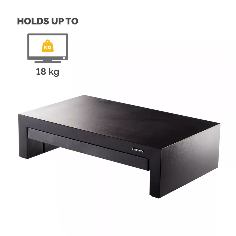 Suporte para monitor de computador Fellowes com 3 regulações de altura - elevação de monitor Designer Suites com compartimento de arrumação - suporte para monitor ergonómico ajustável para computador - peso máx. 18 kg / tamanho máx. 21 polegadas - preto/branco pérola