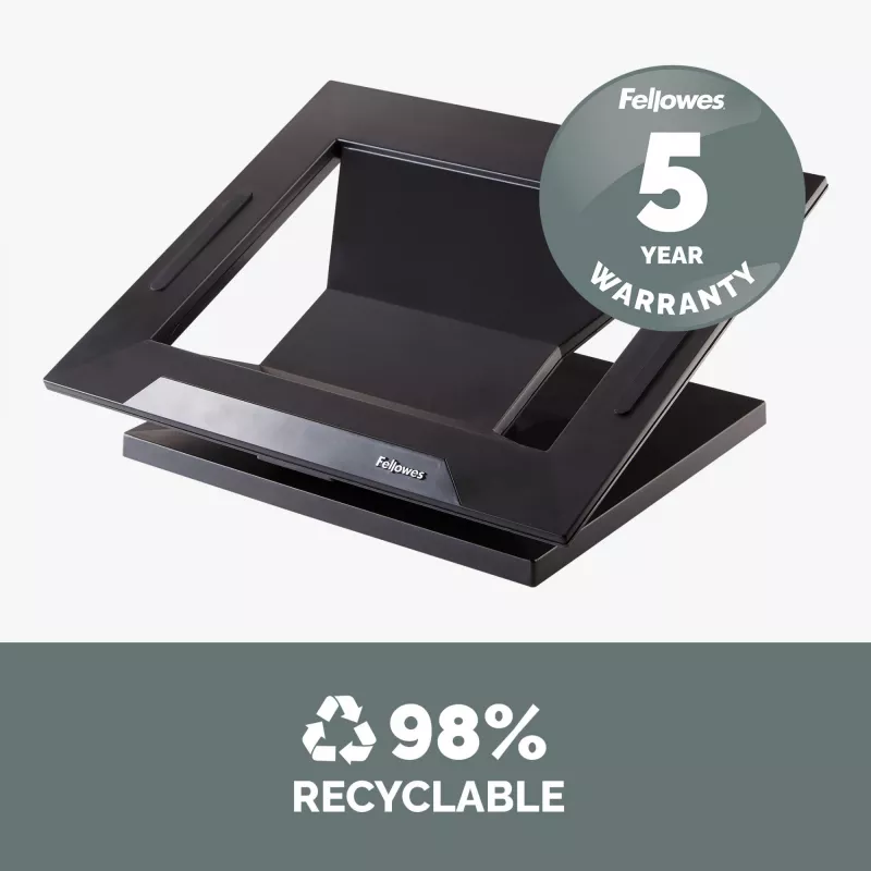 Suporte para portátil Fellowes Designer Suites, suporte para portátil, preto, plástico, 43,2 cm (17 polegadas), 11,3 kg, FIRA International, EN ISO 9241-5