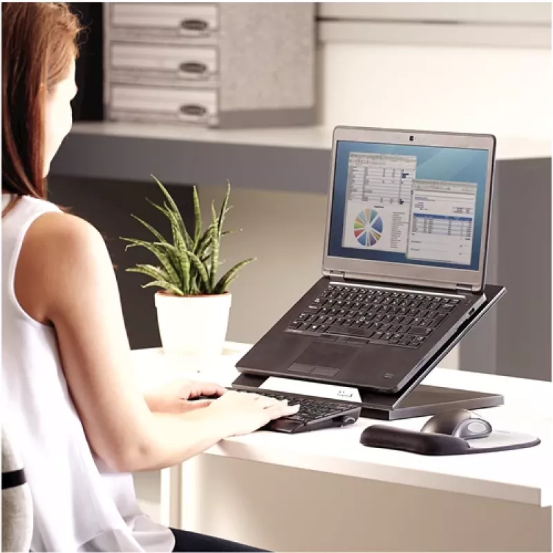Suporte para portátil Fellowes Designer Suites, suporte para portátil, preto, plástico, 43,2 cm (17 polegadas), 11,3 kg, FIRA International, EN ISO 9241-5