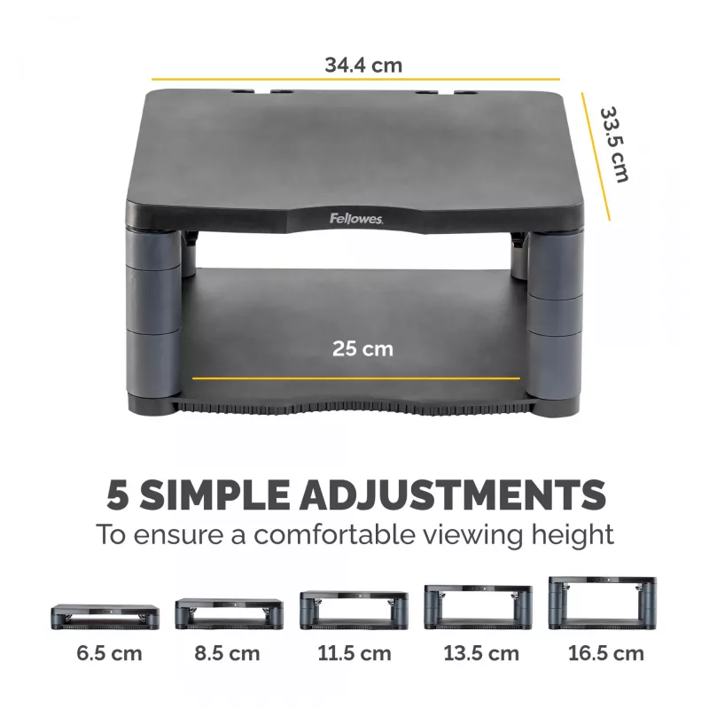 Suporte para monitor Fellowes Premium grafite, autónomo, 36 kg, 53,3 cm (21 polegadas), regulação de altura, grafite
