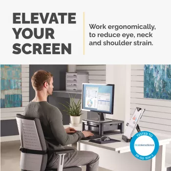 Suporte para monitor de computador Fellowes com 3 regulações de altura – Premium Monitor Riser Plus com gestão de cabos – suporte para monitor ergonómico ajustável para computador – peso máx. 36 kg / tamanho máx. 21 polegadas – grafite
