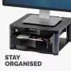 Suporte para monitor de computador Fellowes com 3 regulações de altura – Premium Monitor Riser Plus com gestão de cabos – suporte para monitor ergonómico ajustável para computador – peso máx. 36 kg / tamanho máx. 21 polegadas – grafite