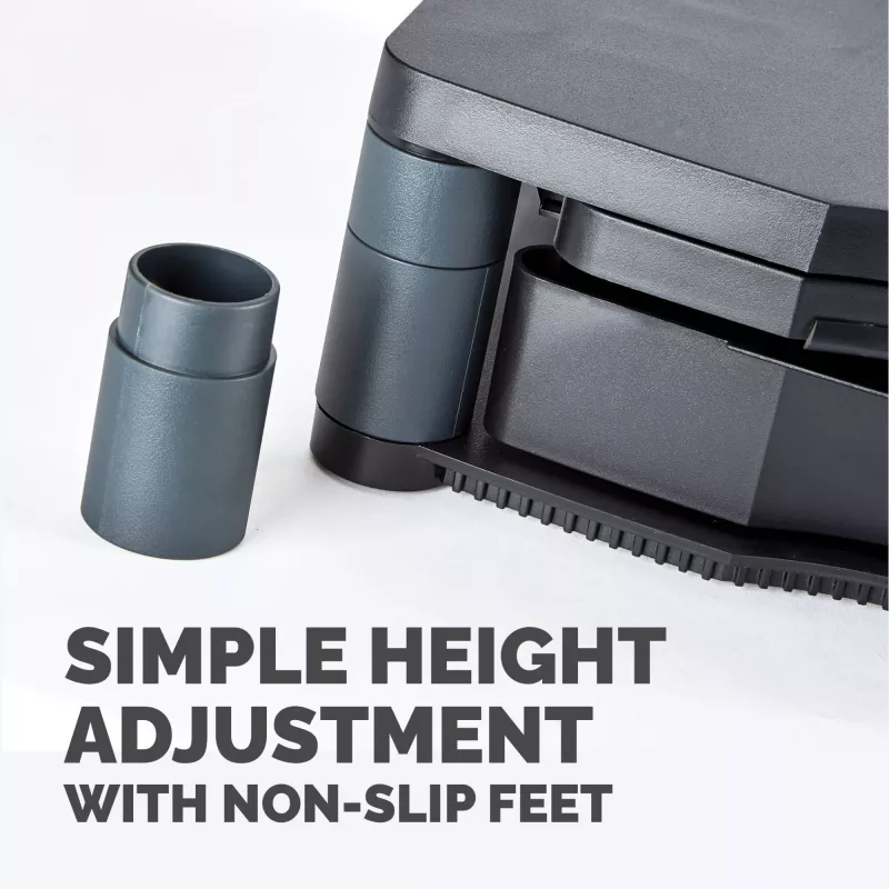 Suporte para monitor de computador Fellowes com 3 regulações de altura – Premium Monitor Riser Plus com gestão de cabos – suporte para monitor ergonómico ajustável para computador – peso máx. 36 kg / tamanho máx. 21 polegadas – grafite