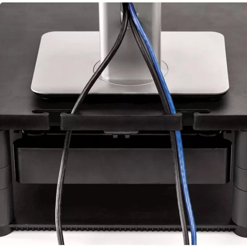 Suporte para monitor de computador Fellowes com 3 regulações de altura – Premium Monitor Riser Plus com gestão de cabos – suporte para monitor ergonómico ajustável para computador – peso máx. 36 kg / tamanho máx. 21 polegadas – grafite