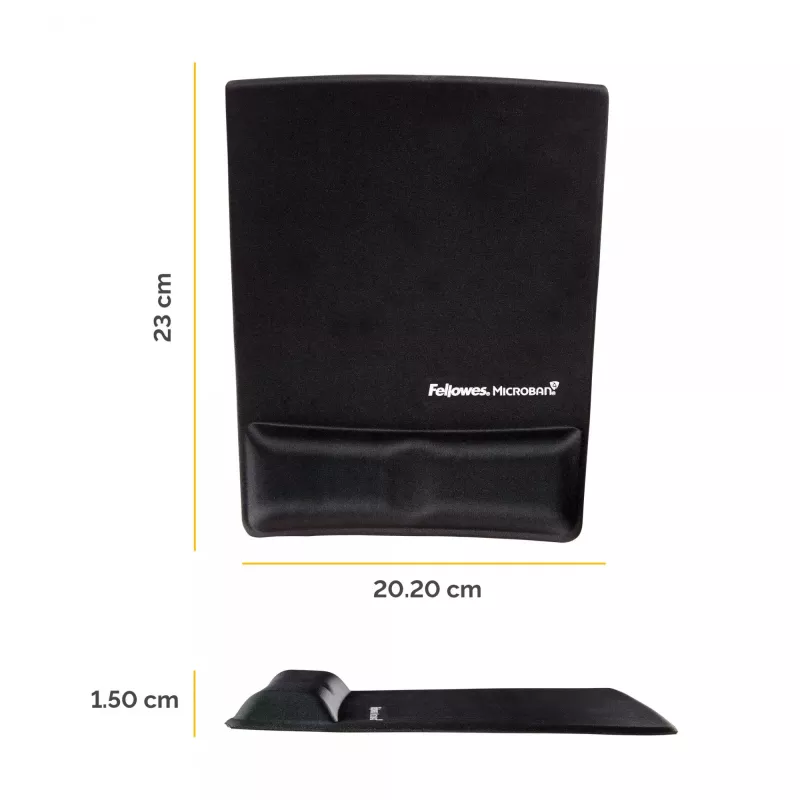 Apoio de pulso para tapete de rato Fellowes - tapete de rato Health-V com proteção antibacteriana - tapete de rato ergonómico para computador, portátil, home office - preto