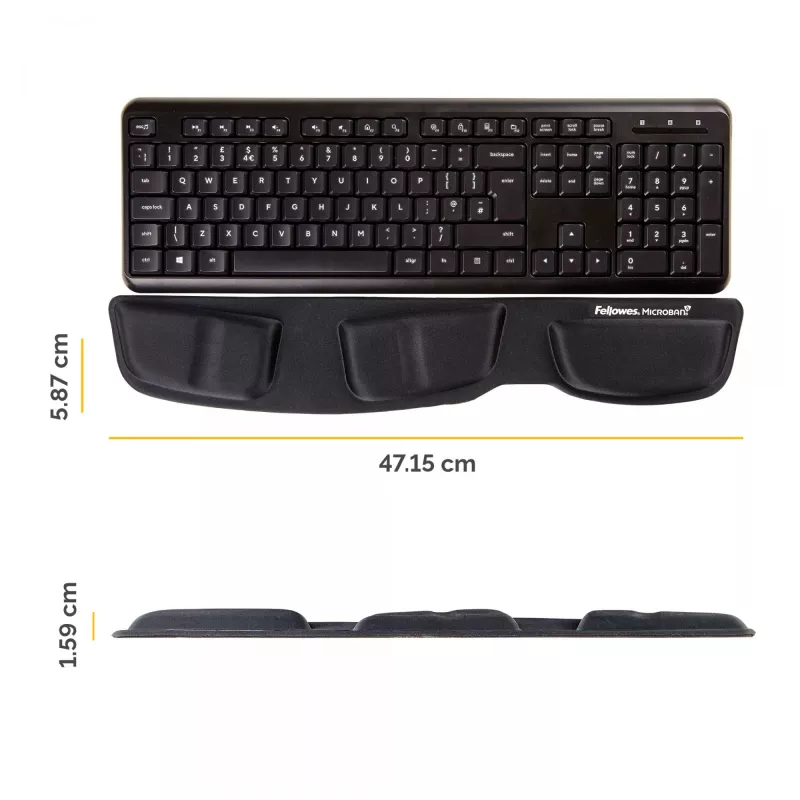 Fellowes apoio de pulso para teclado - apoio de pulso Health-V com proteção antibacteriana - apoio de pulso ergonómico para computador, portátil, home office - preto