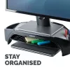 Suporte para monitor de computador Fellowes com 3 alturas ajustáveis – Smart Suites Monitor Riser Plus com arrumação – suporte para monitor ergonómico ajustável para computador – peso máx. 10 kg/tamanho máx. 21 polegadas – preto