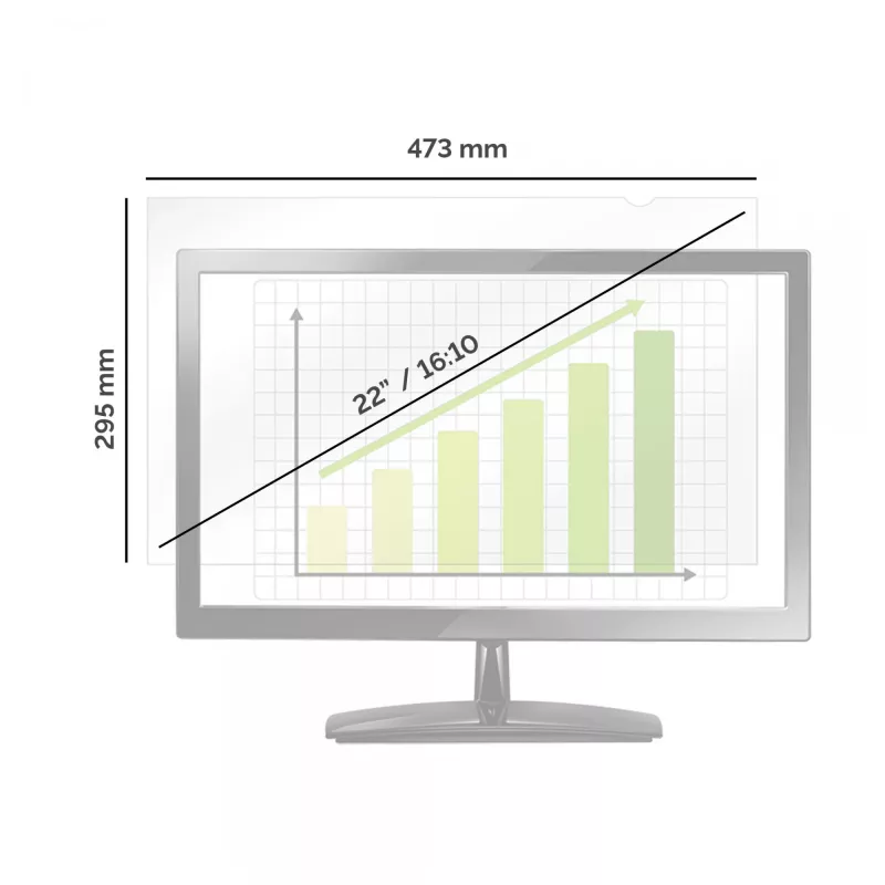 Filtro de privacidade Fellowes PrivaScreen, 55,9 cm (22 polegadas), 16:10, monitor, filtro de privacidade sem moldura, antirreflexo, privacidade, 110 g