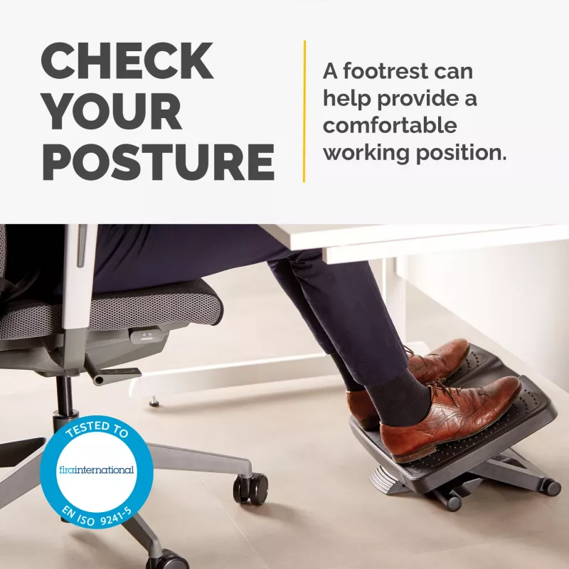 Repousa-pés Fellowes para debaixo da secretária – repousa-pés ergonómico Professional Series com 3 alturas ajustáveis e superfície de massagem – banco repousa-pés para escritório e casa – preto