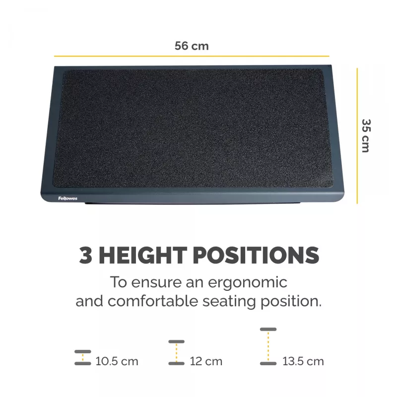 Repousa-pés Fellowes para secretária – repousa-pés Professional Series, repousa-pés ergonómico com 3 posições ajustáveis em altura e superfície antiderrapante – repousa-pés para escritório e casa – preto