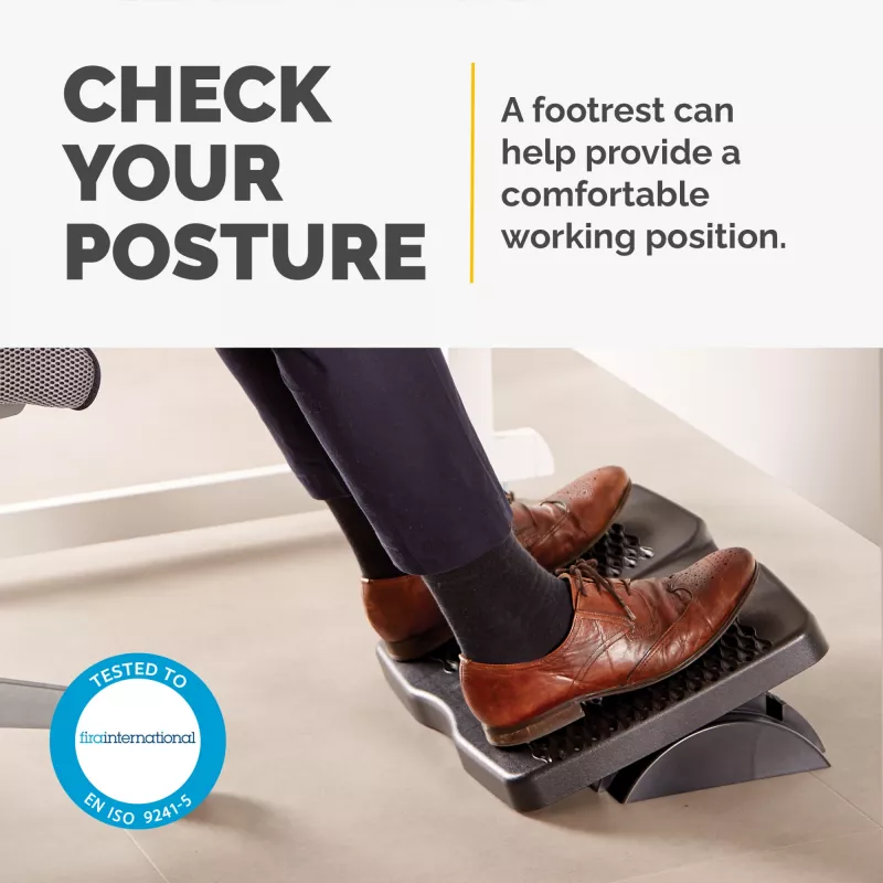 Repousa-pés Fellowes para debaixo da secretária – apoio de pés Refresh repousa-pés ergonómico com 2 alturas ajustáveis e superfície de massagem – repousa-pés para escritório e casa – preto