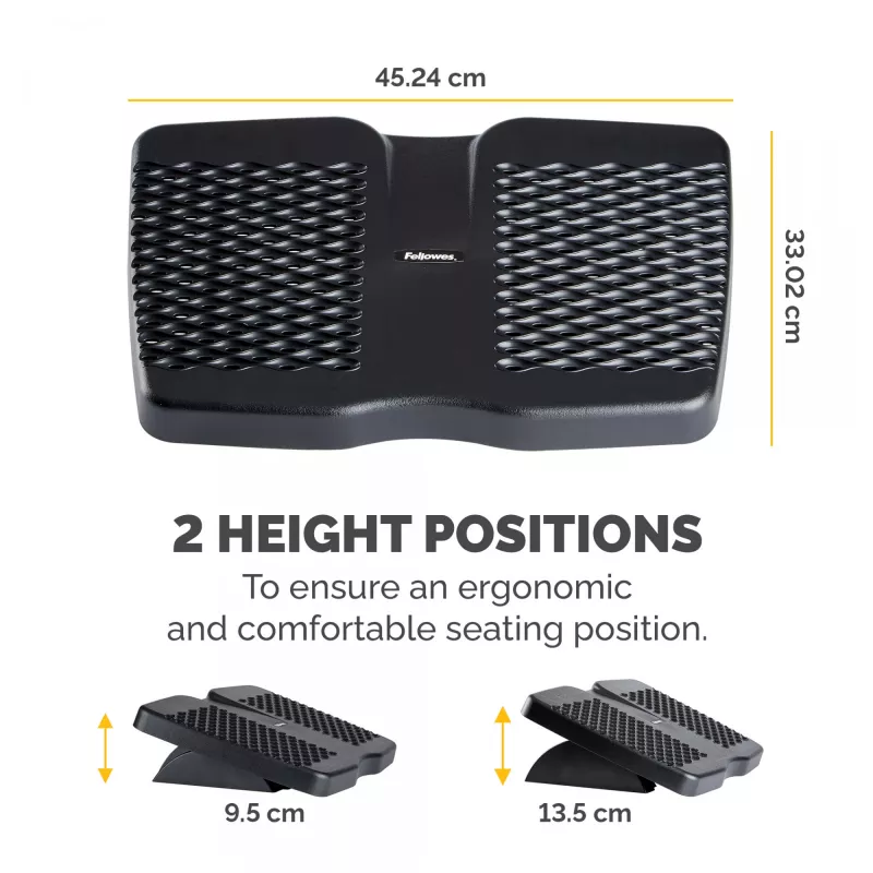Repousa-pés Fellowes para debaixo da secretária – apoio de pés Refresh repousa-pés ergonómico com 2 alturas ajustáveis e superfície de massagem – repousa-pés para escritório e casa – preto