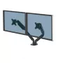 Braço para dois monitores Fellowes Platinum Series – suporte para monitor para dois ecrãs de 40 polegadas de 8 kg – suporte de mesa ajustável para dois monitores – inclinação 45°, rotação 180°, rotação 360°, VESA 75 x 75/100 x 100 – preto
