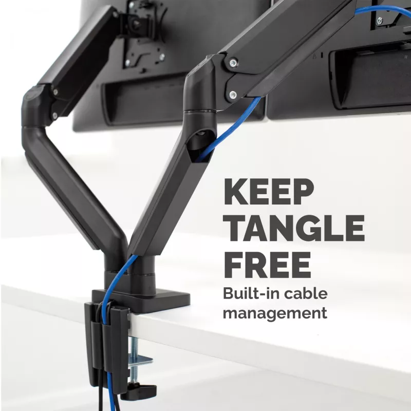 Braço para dois monitores Fellowes Platinum Series – suporte para monitor para dois ecrãs de 40 polegadas de 8 kg – suporte de mesa ajustável para dois monitores – inclinação 45°, rotação 180°, rotação 360°, VESA 75 x 75/100 x 100 – preto