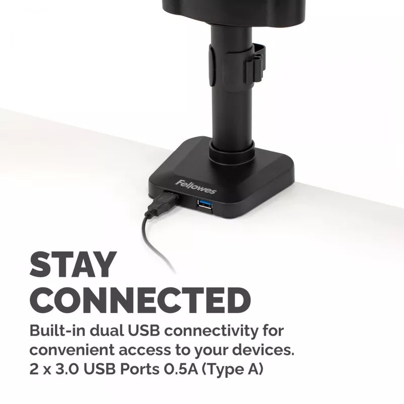 Braço para três monitores Fellowes Platinum Series – suporte para monitor para três ecrãs de 27 polegadas de 7 kg – suporte de mesa ajustável para três monitores – inclinação 45°, rotação 180°, rotação 360°, VESA 75 x 75/100 x 100 – preto