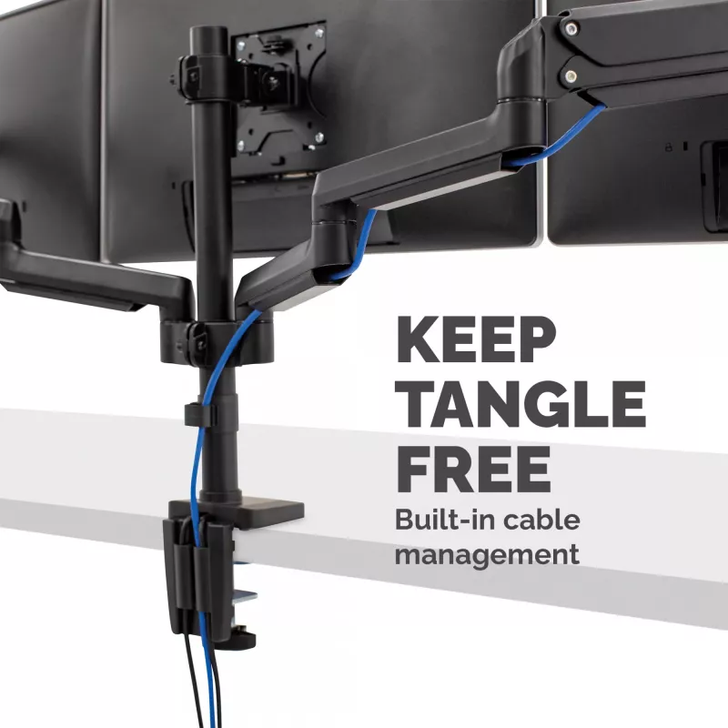 Braço para três monitores Fellowes Platinum Series – suporte para monitor para três ecrãs de 27 polegadas de 7 kg – suporte de mesa ajustável para três monitores – inclinação 45°, rotação 180°, rotação 360°, VESA 75 x 75/100 x 100 – preto