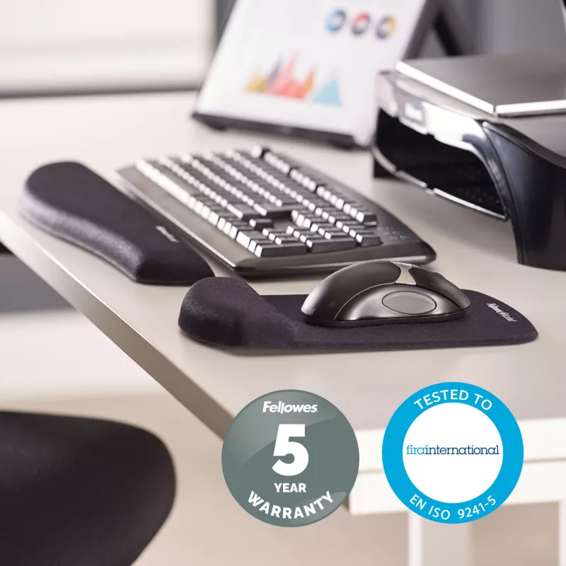 Tapete de rato com apoio de pulso Fellowes – tapete de rato PlushTouch com base de borracha antiderrapante e proteção antibacteriana – tapete de rato ergonómico para computador, portátil, home office – preto