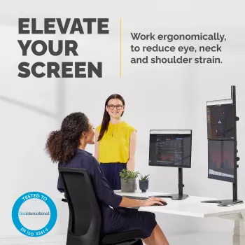Braço de monitor Fellowes Seasa Dual Stacking - Suporte de monitor autónomo para ecrãs de 8 kg e 32 polegadas - Braço de monitor ajustável ergonomicamente - Inclinação 45° Rotação 120° Giro 360°, VESA 75 x 75/100 x 100 - Preto