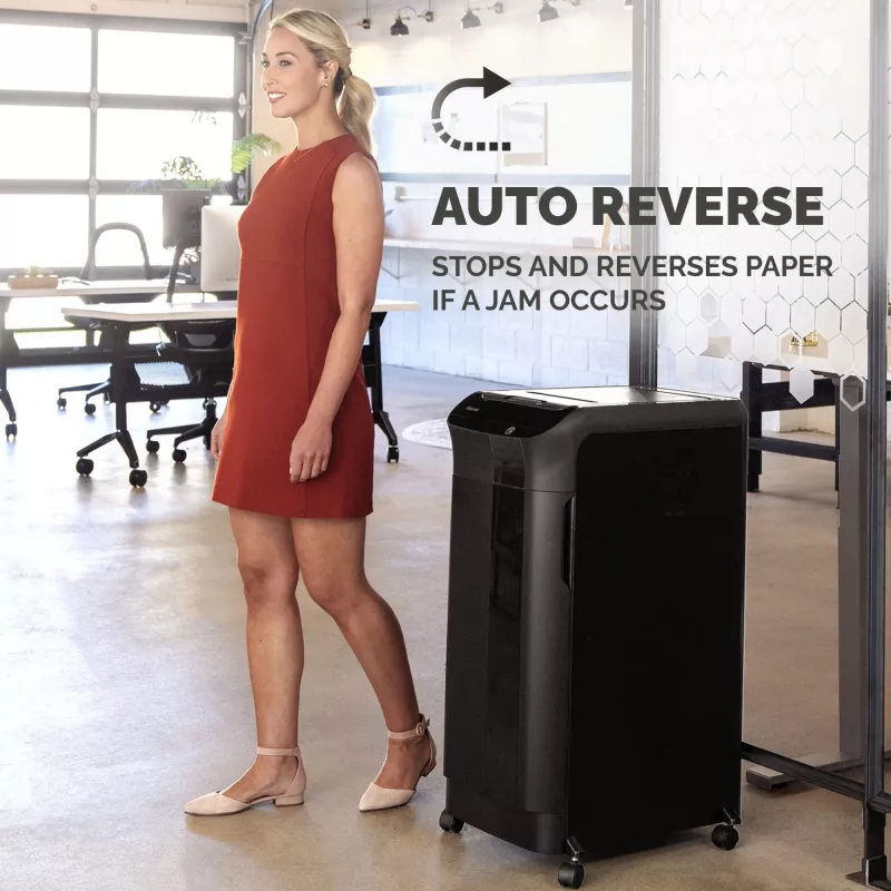 Destruidora de documentos Fellowes 350 folhas alimentação automática corte em partículas AutoMax 350C com recipiente de 68 litros alta segurança P4
