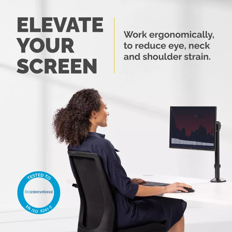 Suporte de monitor Fellowes Reflex - Suporte de monitor para ecrãs de 8 kg e 32 polegadas - Suporte de secretária para monitor ajustável - Inclinação 45° Rotação 180° Giro 360°, VESA 75 x 75/100 x 100 - Preto