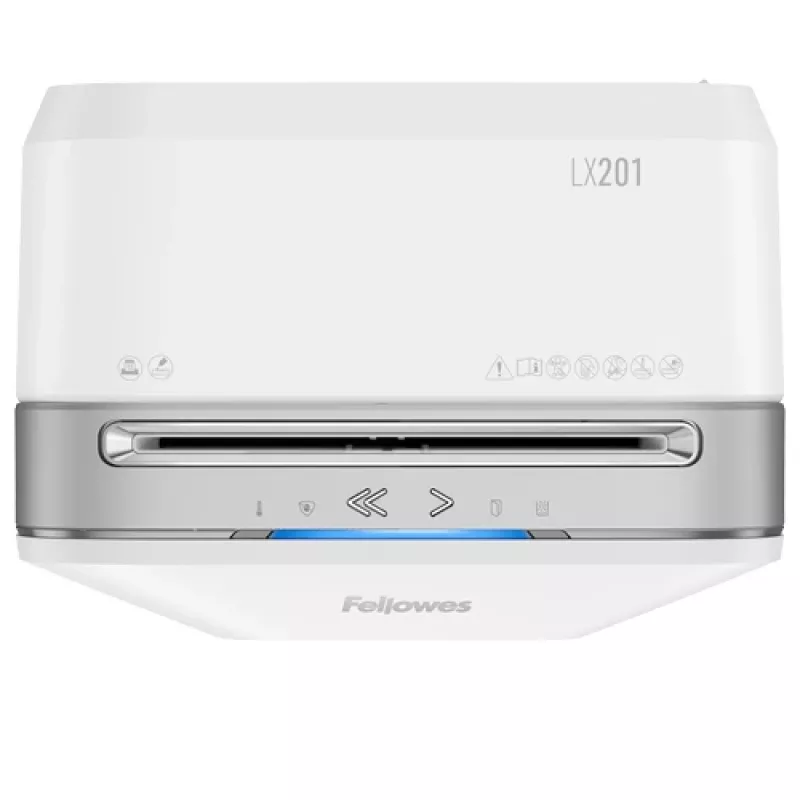 Destruidora de documentos Fellowes Powershred LX201 micro-corte branco, micro-corte, 23 cm, 2 x 12 mm, 22 L, Touch, 4 rodas
